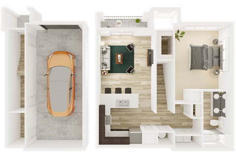 Floor plan for 1 bed, 1 bath, 805 sqft